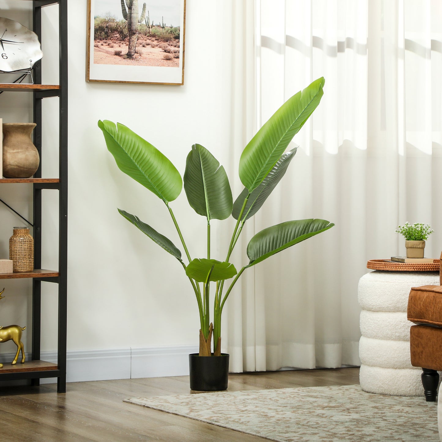 109cm Artificial Bird of Paradise Plant with Flocking in Pot, Green
