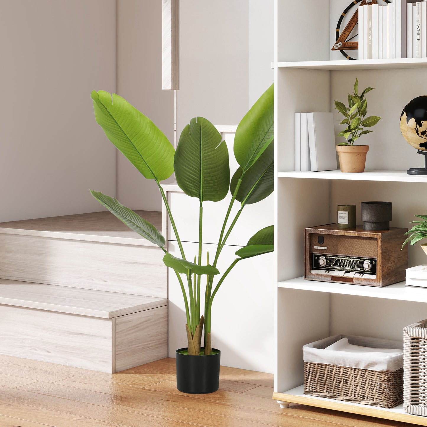 109cm Artificial Bird of Paradise Plant with Flocking in Pot, Green