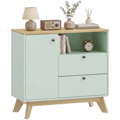 Sideboard, 80 cm Buffet Cabinet with 2 Drawers, Light Green and Oak