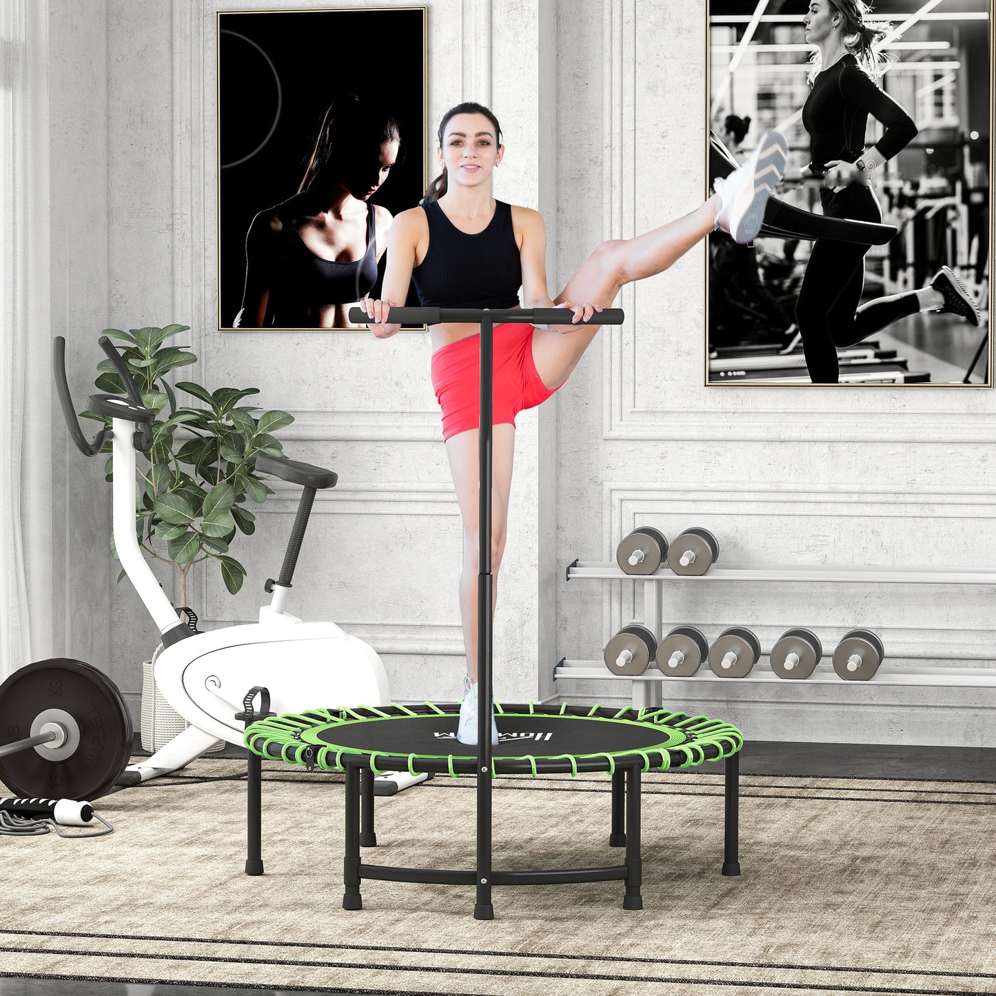 Trampoline Outdoor Bouncer Jumper Adjustable Handle, Green