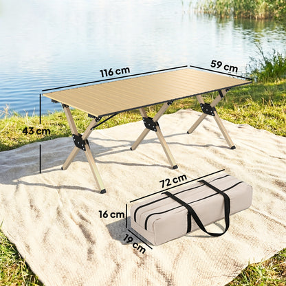 4ft Folding Camping Table, Picnic Table with Roll Up Top, Brown
