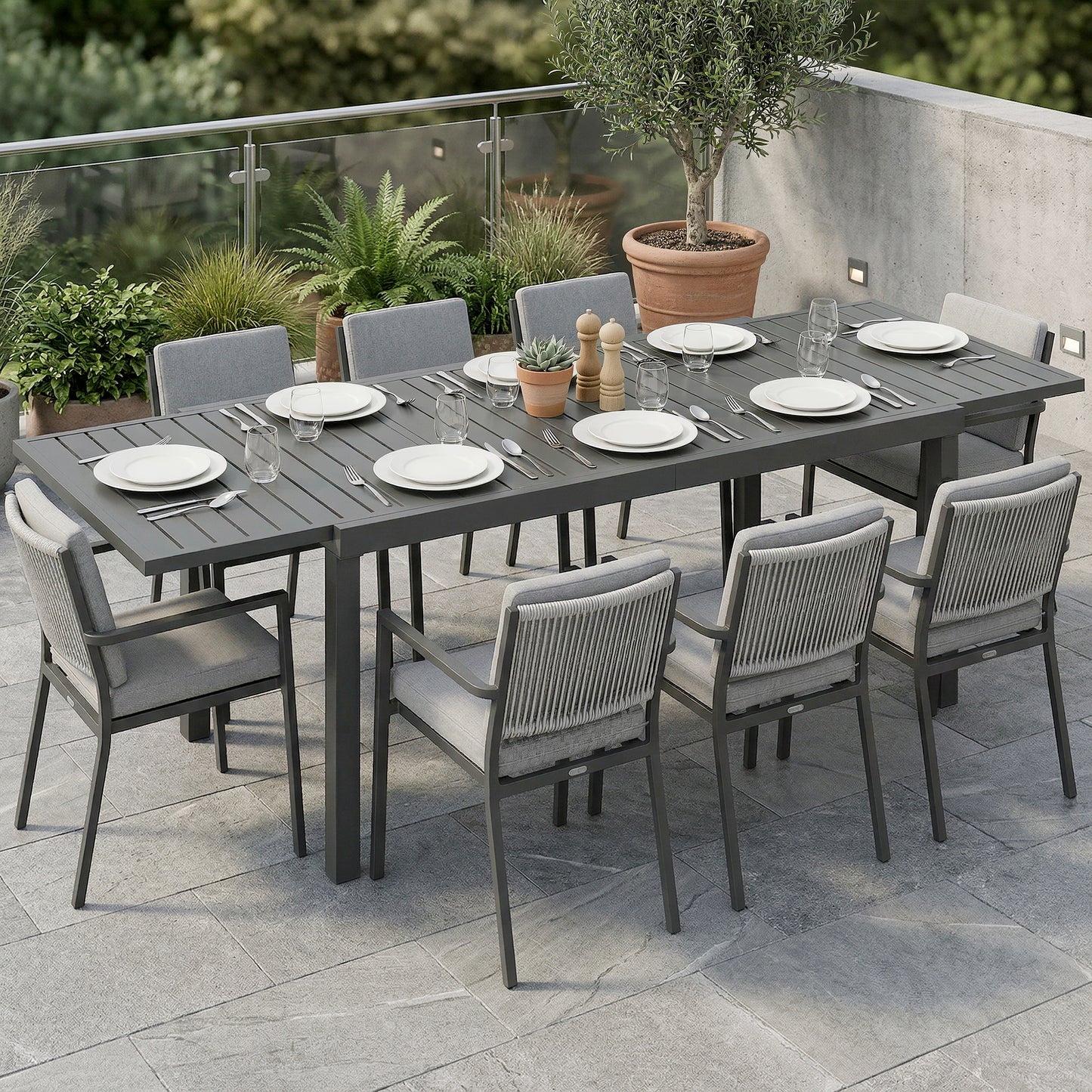 Extending Garden Table for 6-8, Outdoor Dining Table, Dark Grey
