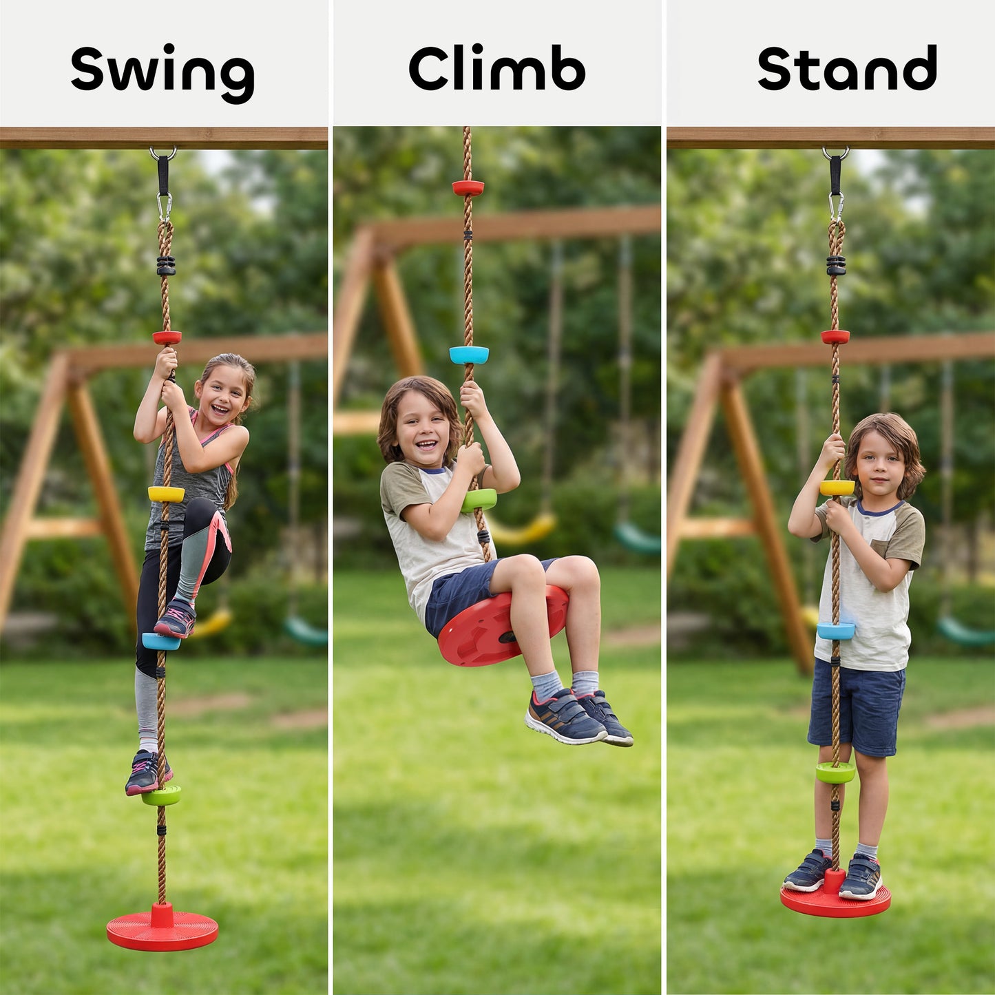 Climbing Rope, Kids Tree Swing Kit with Disc Swings Seat, Red
