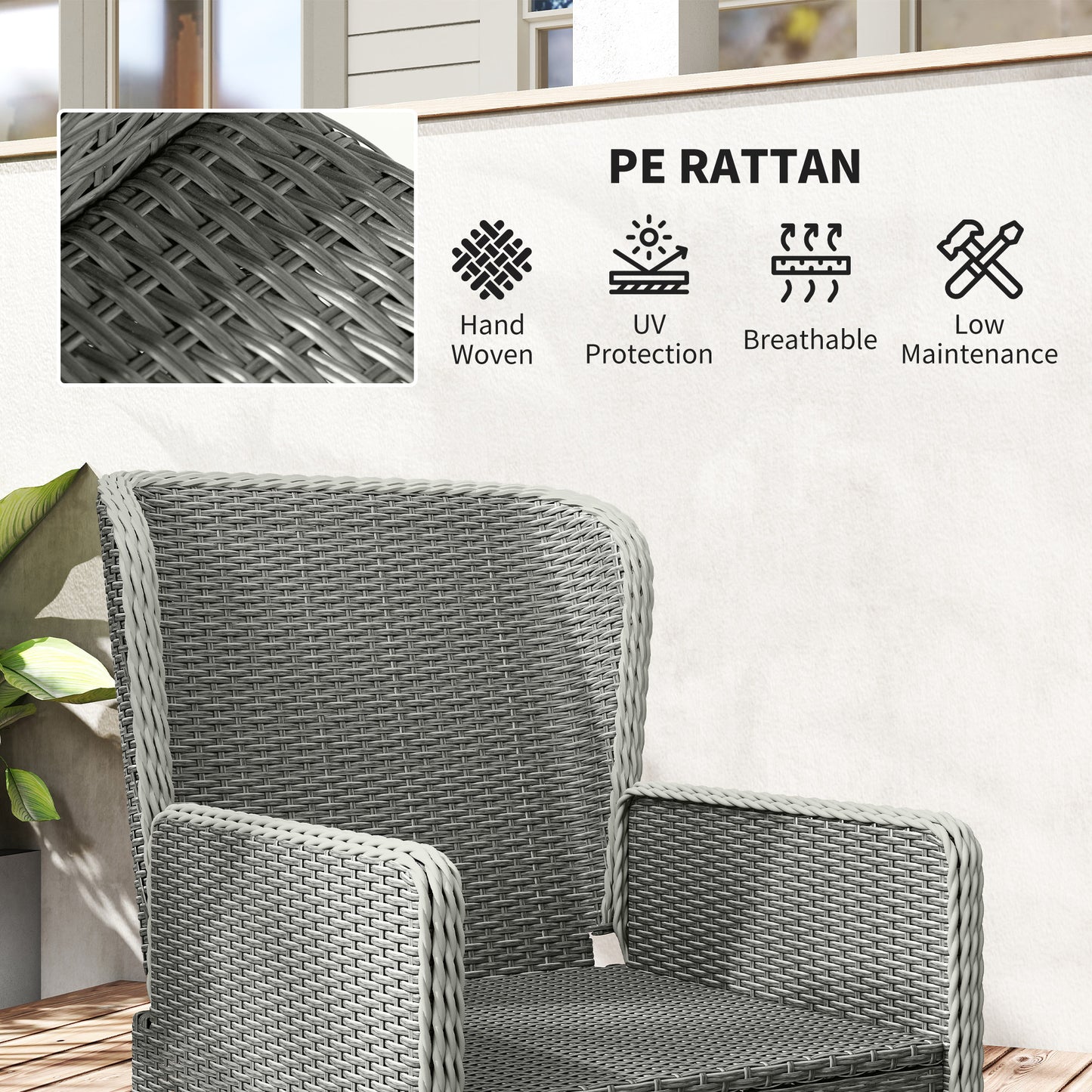 Rattan Garden Furniture Set with Footstools Armchairs Charcoal Grey