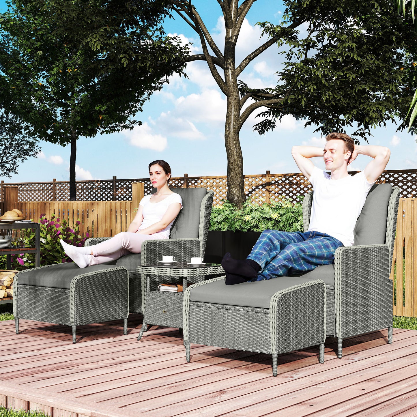 Rattan Garden Furniture Set with Footstools Armchairs Charcoal Grey