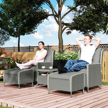 Rattan Garden Furniture Set with Footstools Armchairs Charcoal Grey
