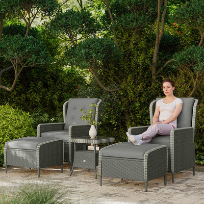 Rattan Garden Furniture Set with Footstools Armchairs Charcoal Grey