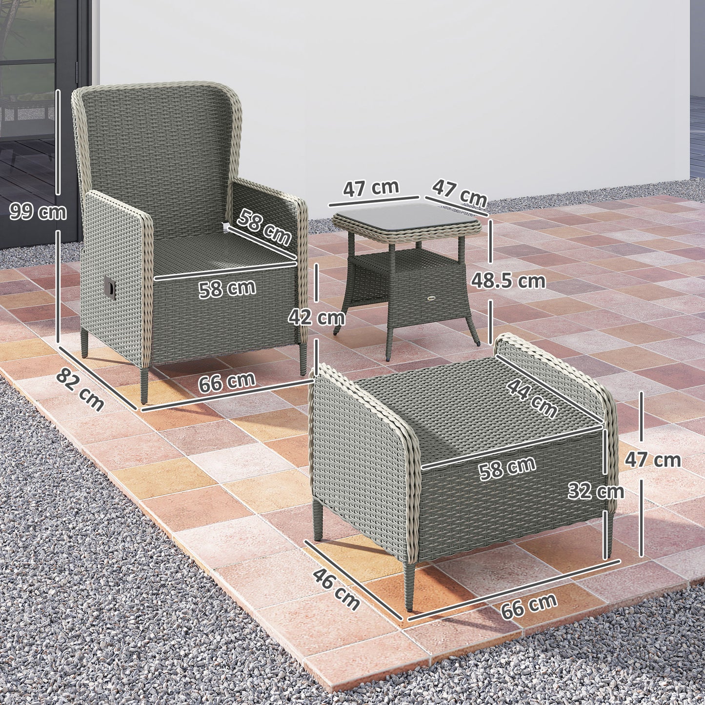 Rattan Garden Furniture Set with Footstools Armchairs Charcoal Grey