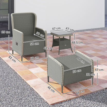 Rattan Garden Furniture Set with Footstools Armchairs Charcoal Grey