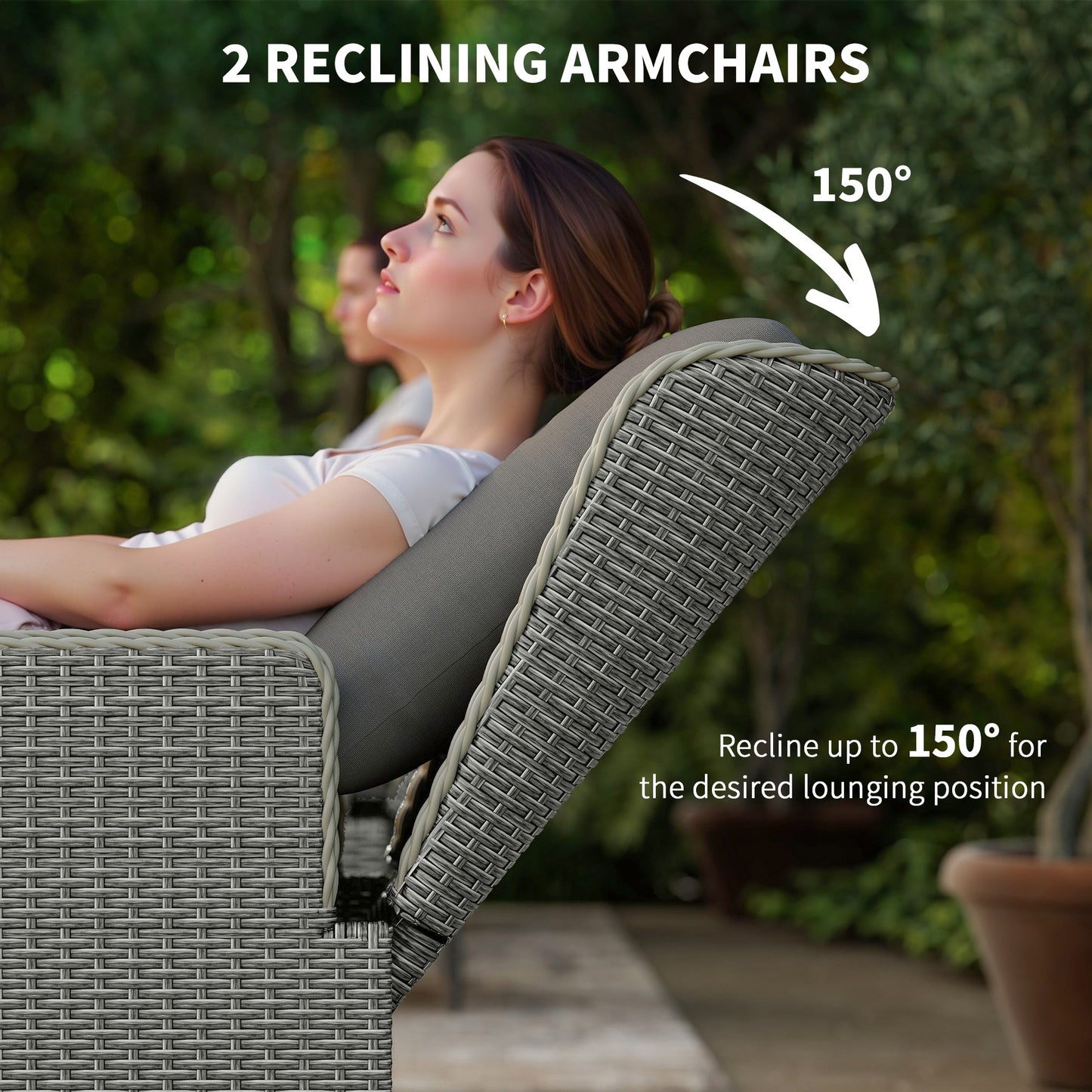 Rattan Garden Furniture Set with Footstools Armchairs Charcoal Grey