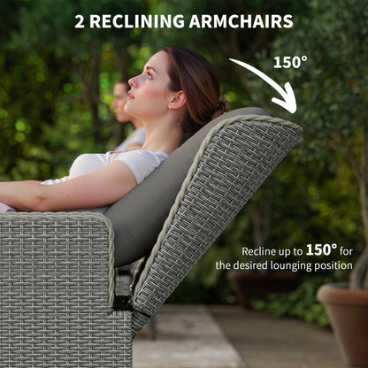 Rattan Garden Furniture Set with Footstools Armchairs Charcoal Grey