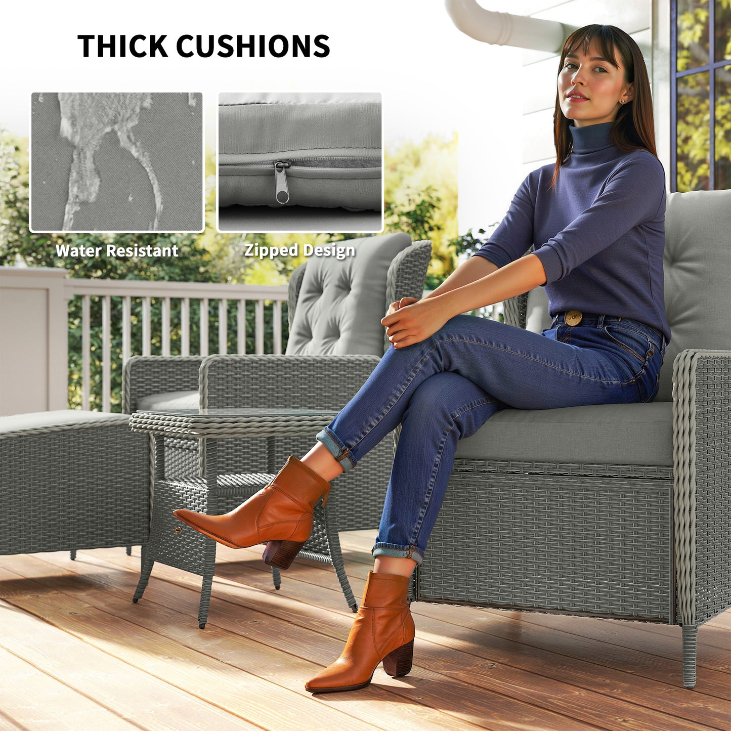 Rattan Garden Furniture Set with Footstools Armchairs Charcoal Grey