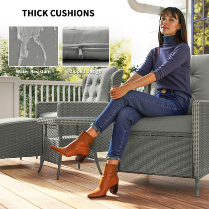 Rattan Garden Furniture Set with Footstools Armchairs Charcoal Grey