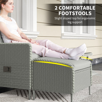 Rattan Garden Furniture Set with Footstools Armchairs Charcoal Grey