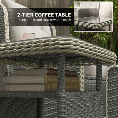 Rattan Garden Furniture Set with Footstools Armchairs Charcoal Grey
