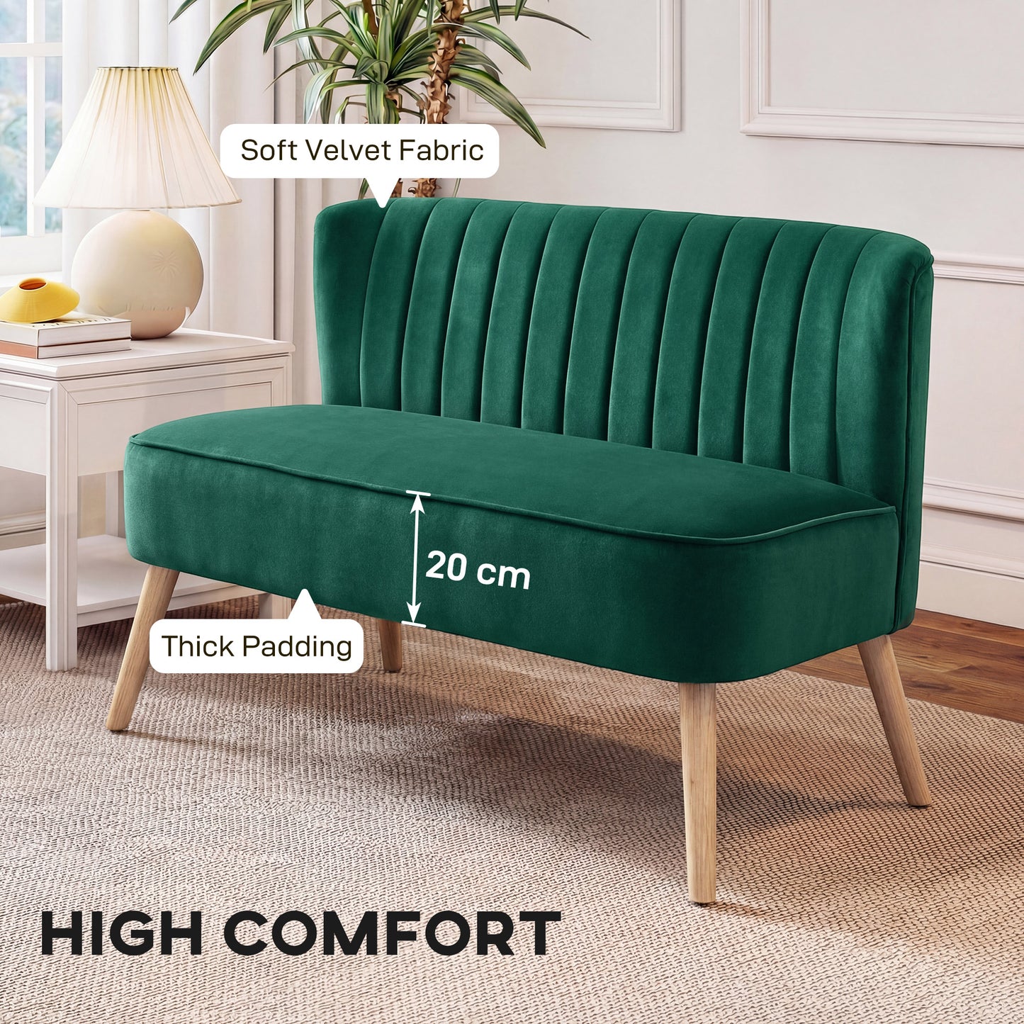46" Loveseat Sofa 2 Seater Sofa with Padded Seat, Dark Green