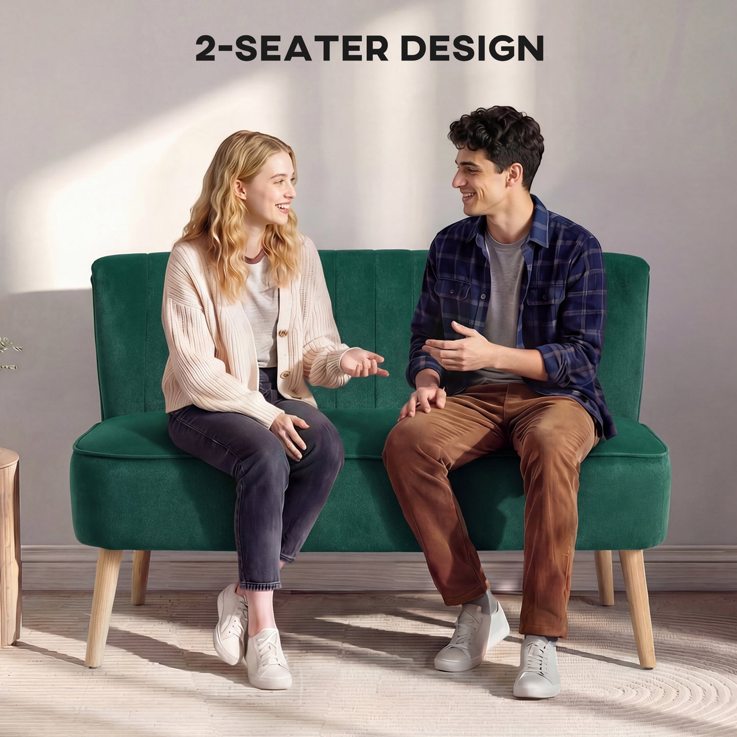 46" Loveseat Sofa 2 Seater Sofa with Padded Seat, Dark Green