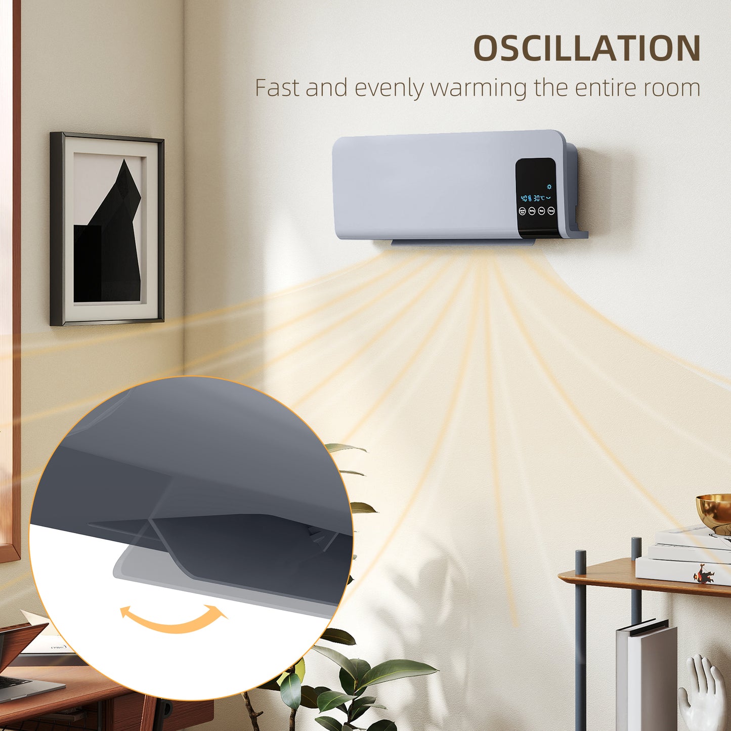 2000W Wall Mounted Ceramic Heater with Remote Control for Home, Grey
