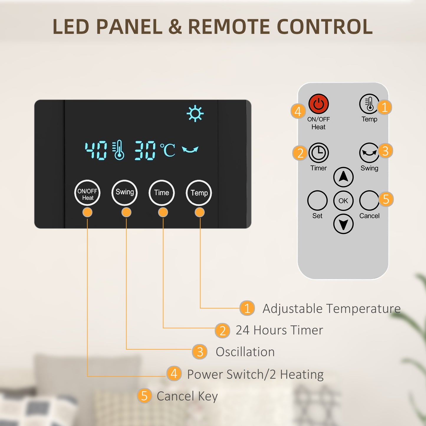 2000W Wall Mounted Ceramic Heater with Remote Control for Home, Grey