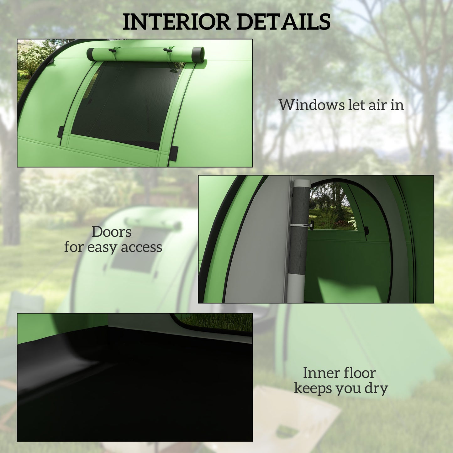 2 Room Camping Family Tent for 3-4 Man, 3000mm Waterproof, Green