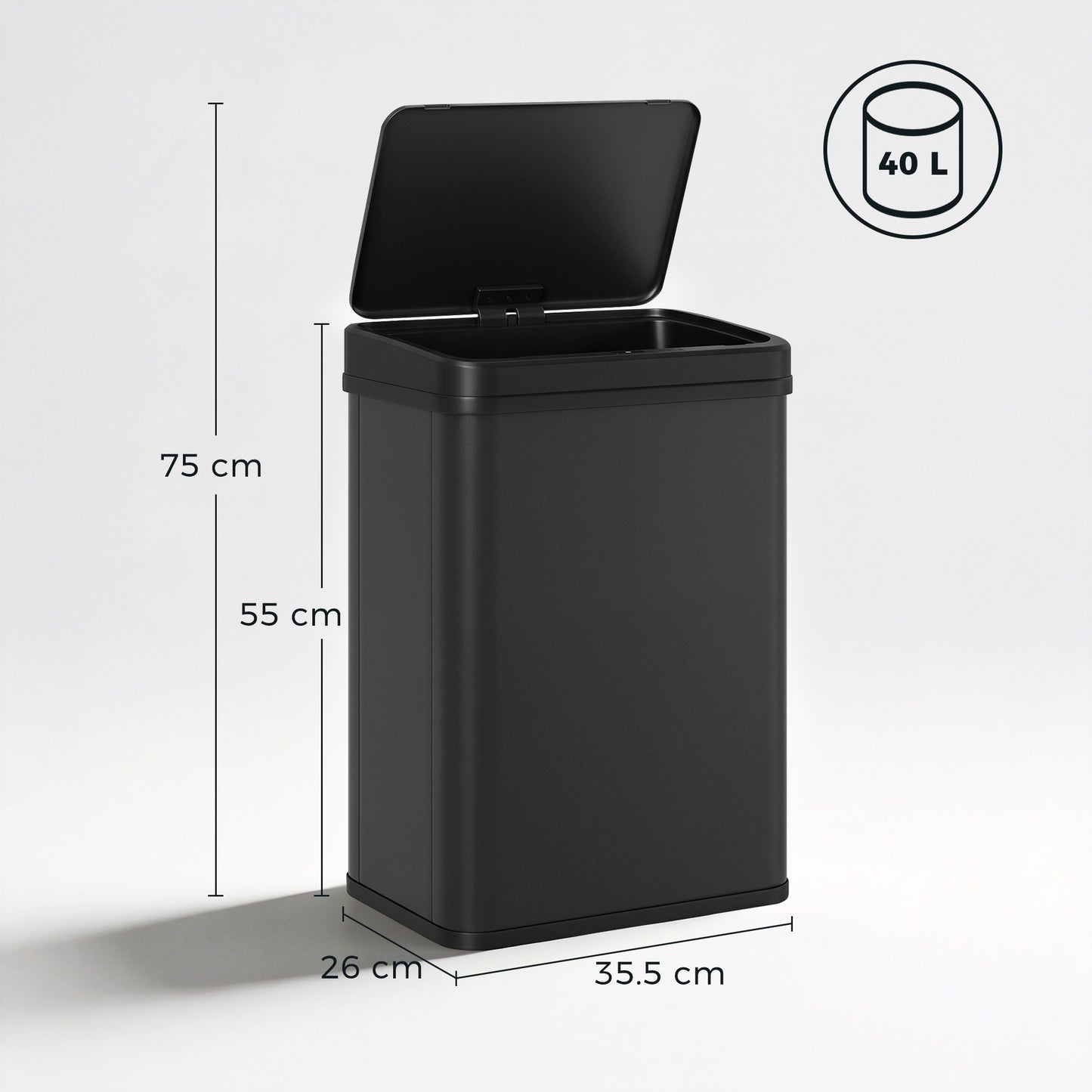 40L Sensor Bin with Quiet Soft-Close Lid, Automatic Touchless Motion Sensor Kitchen Bin with Fingerprint Resistant Stainless Steel for Hygienic Gyms, Home Office Use, Black