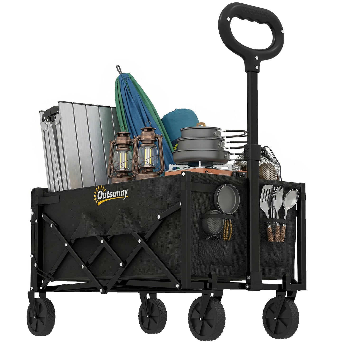 60L Festival Trolley on Wheels, Collapsible Wagon Cart, Black