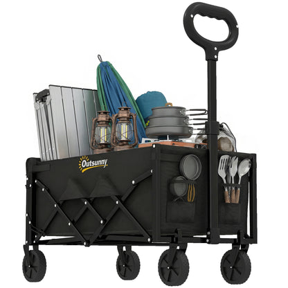 60L Festival Trolley on Wheels, Collapsible Wagon Cart, Black