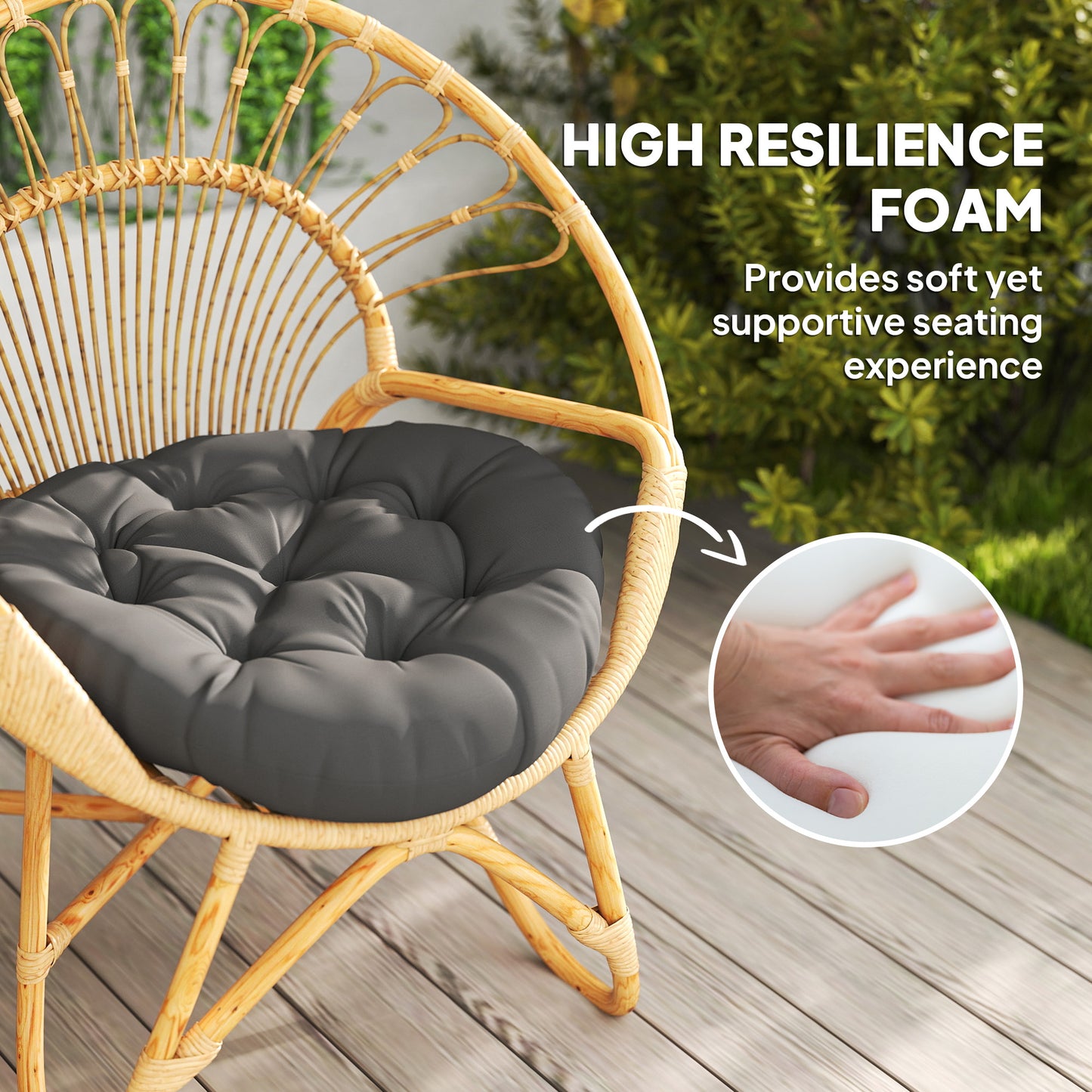 Outdoor Seat Cushions Set of 2, Tufted Round Chair Pads, Dark Grey