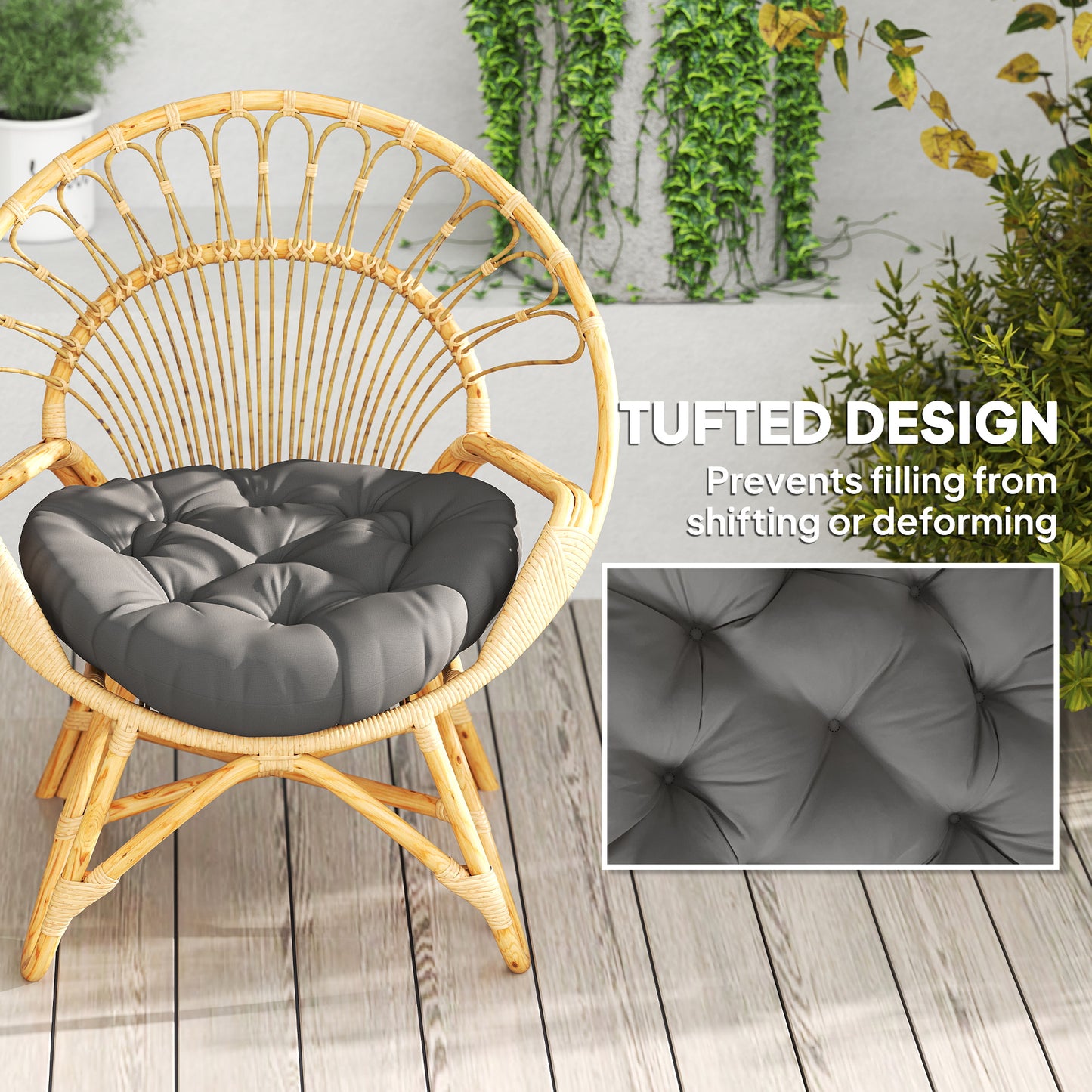 Outdoor Seat Cushions Set of 2, Tufted Round Chair Pads, Dark Grey