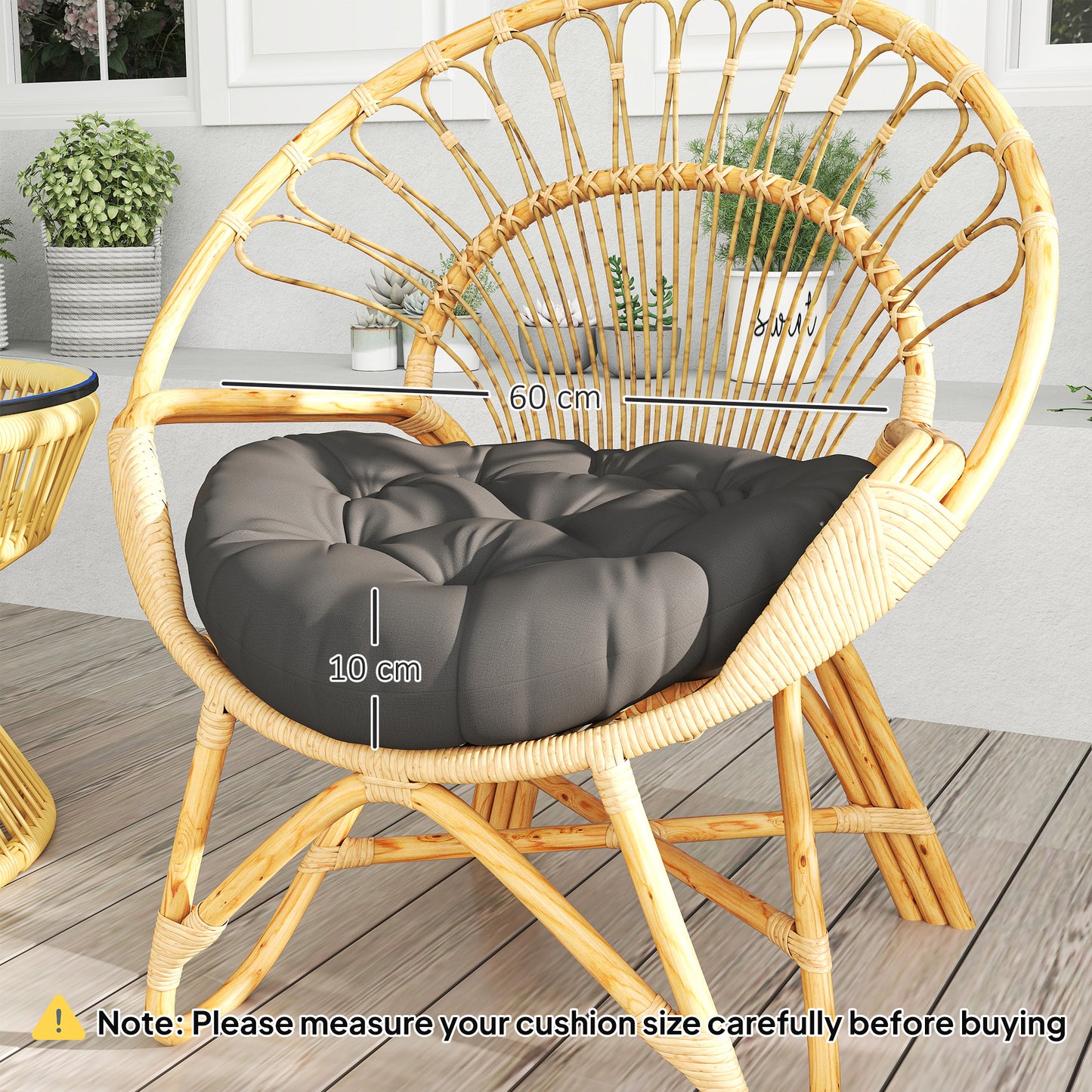 Outdoor Seat Cushions Set of 2, Tufted Round Chair Pads, Dark Grey