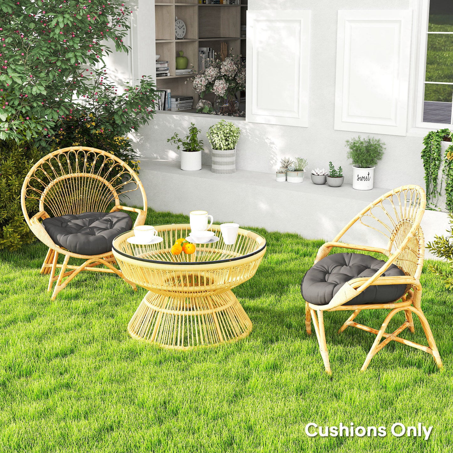 Outdoor Seat Cushions Set of 2, Tufted Round Chair Pads, Dark Grey