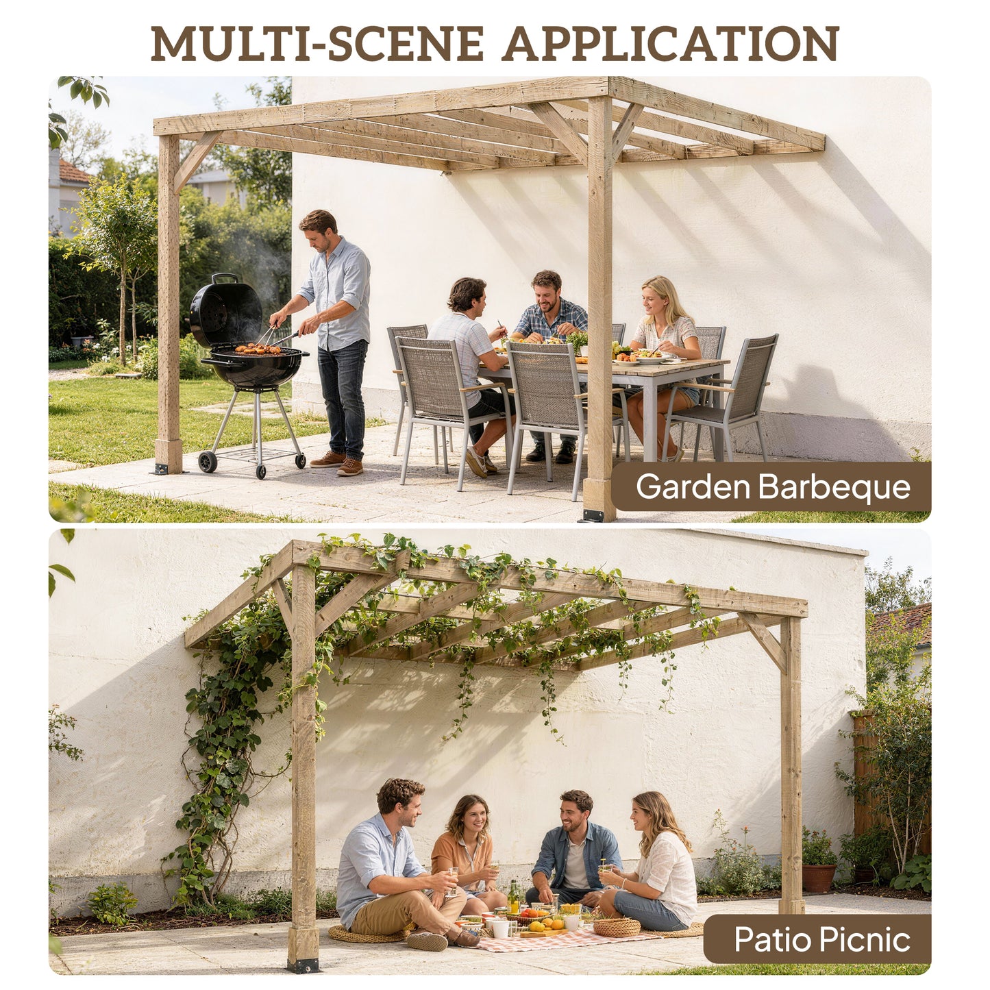 Lean-To Wooden Pergola Kit, Grape Trellis with Stable Structure