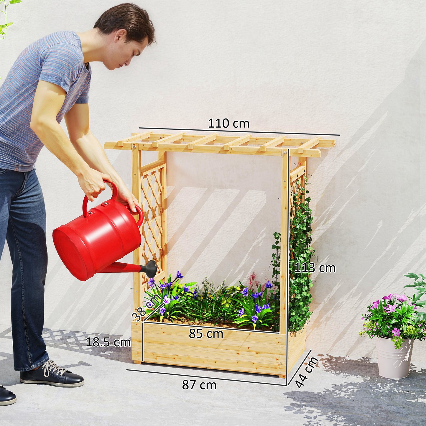 Raised Bed for Garden with Trellis, 110 x 44 x 113 cm, Natural