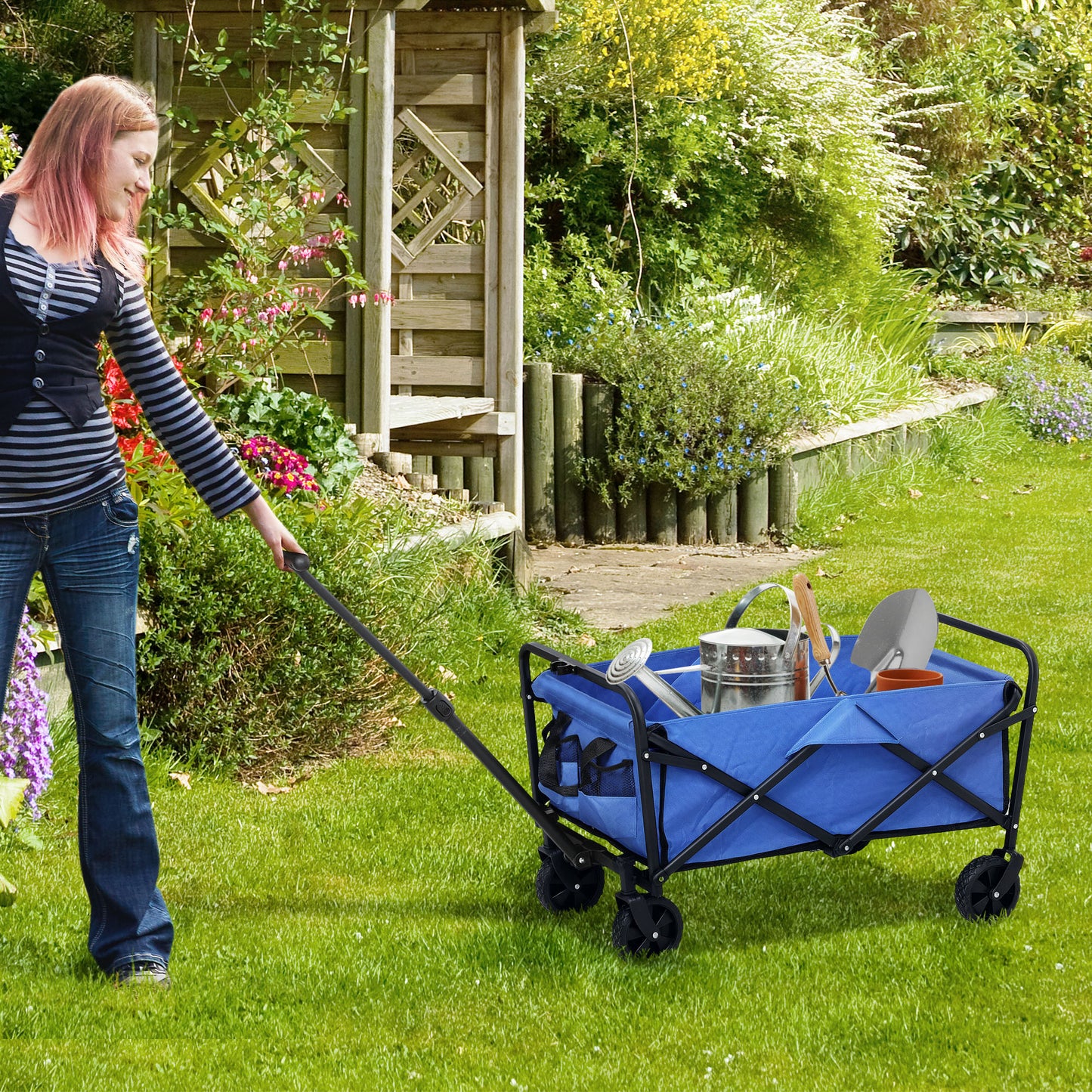 62L Festival Trolley, 120kg Heavy Duty Folding Trolley Cart, Blue