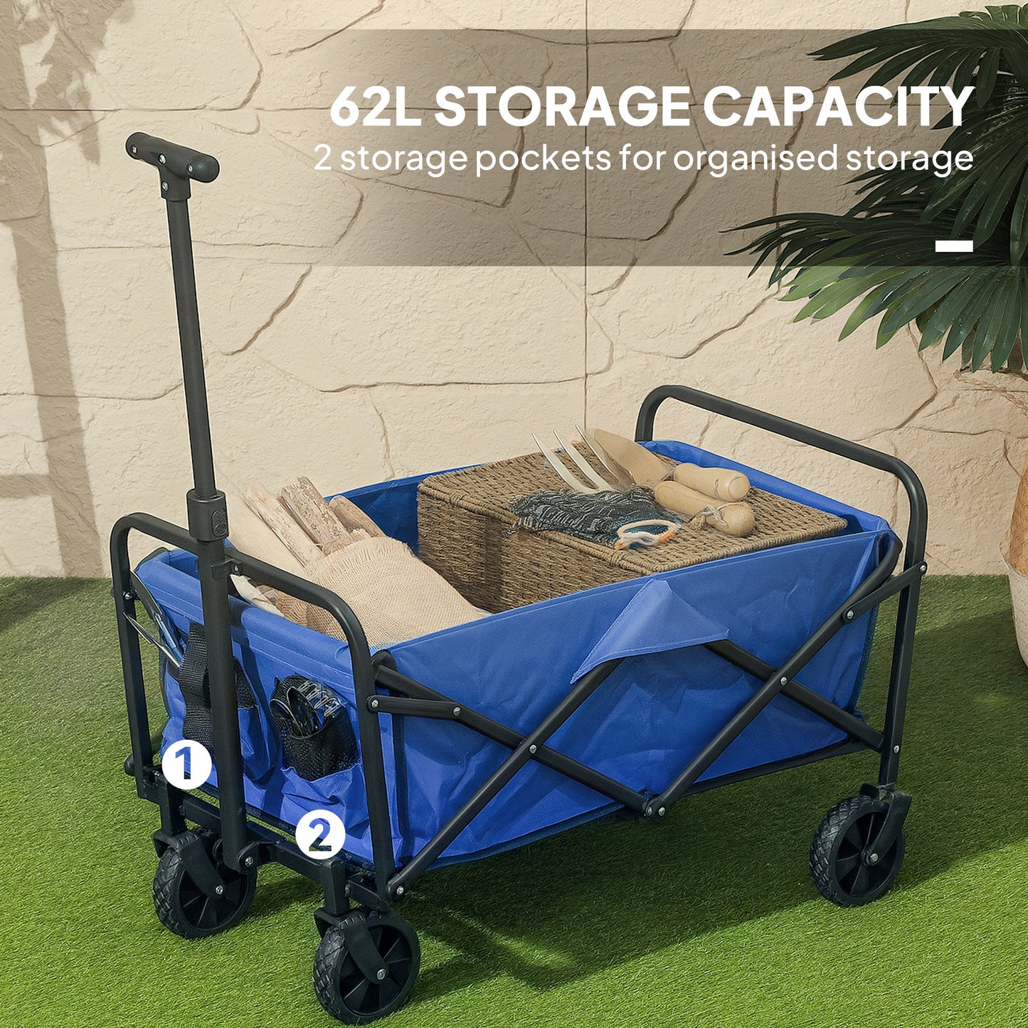 62L Festival Trolley, 120kg Heavy Duty Folding Trolley Cart, Blue