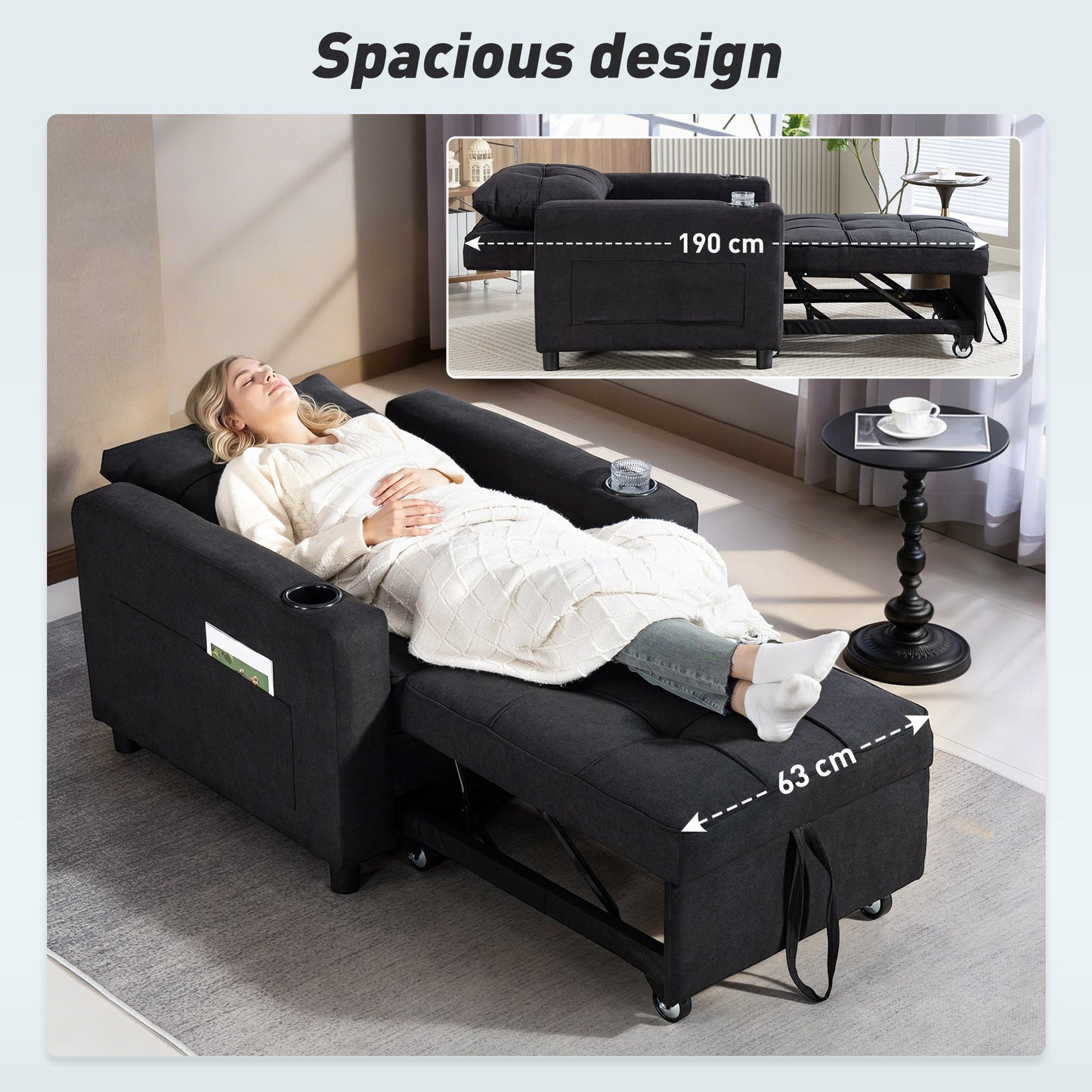 3-in-1 Sofa Bed, Convertible Sleeper Chair with Adjustable Backrest