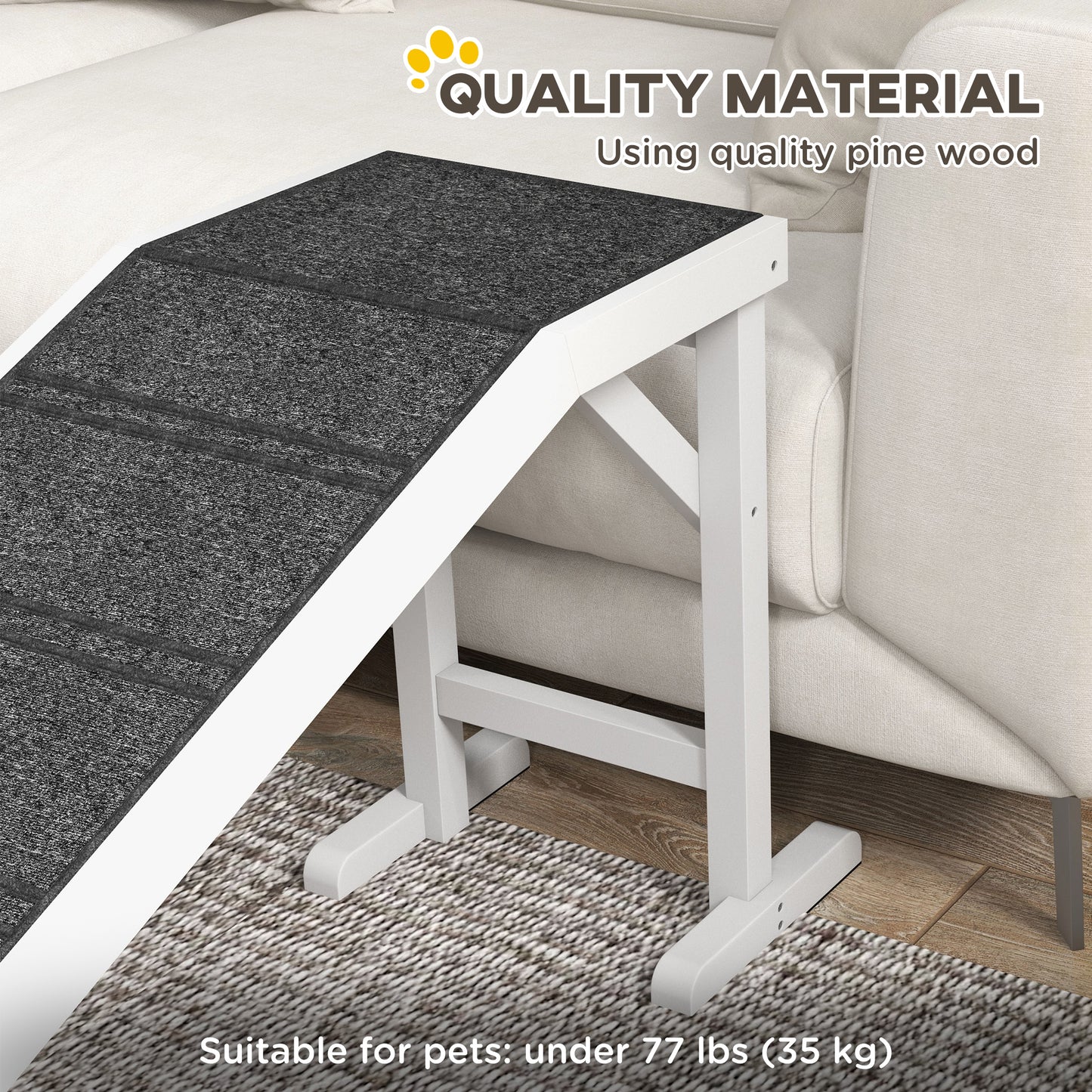 Pet Ramp for Dogs Cats with Non-Slip Carpet for Bed Sofa, White