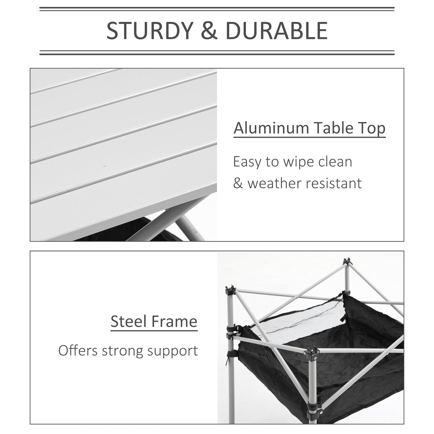 Portable Camping Table W/ Mesh Bag Camping Outdoor Dining Foldable W/ Steel Frame Picnic Lightweight Hiking Furniture Desk, Silver Black