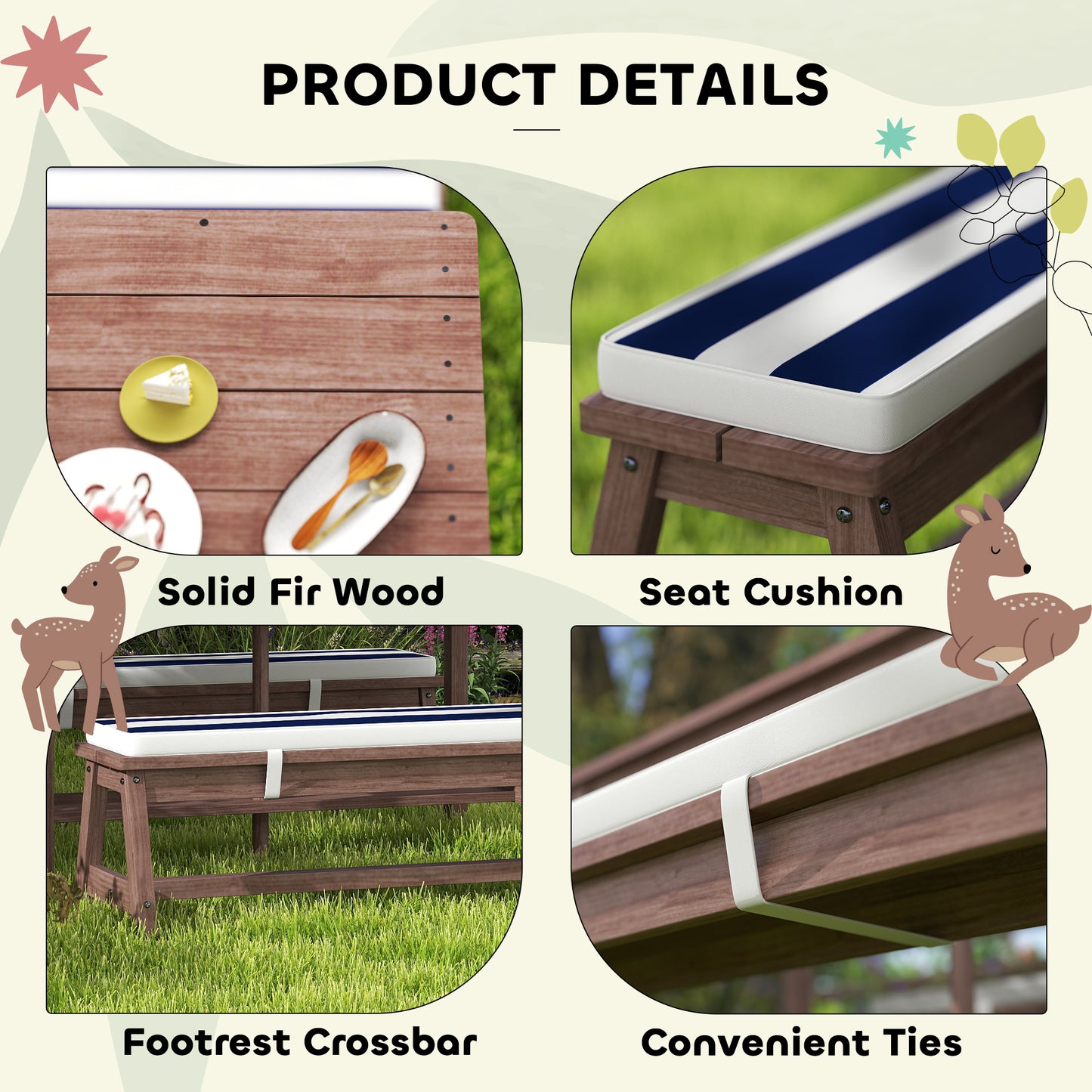 Kids Picnic Table, Wooden Kids Garden Furniture with Umbrella