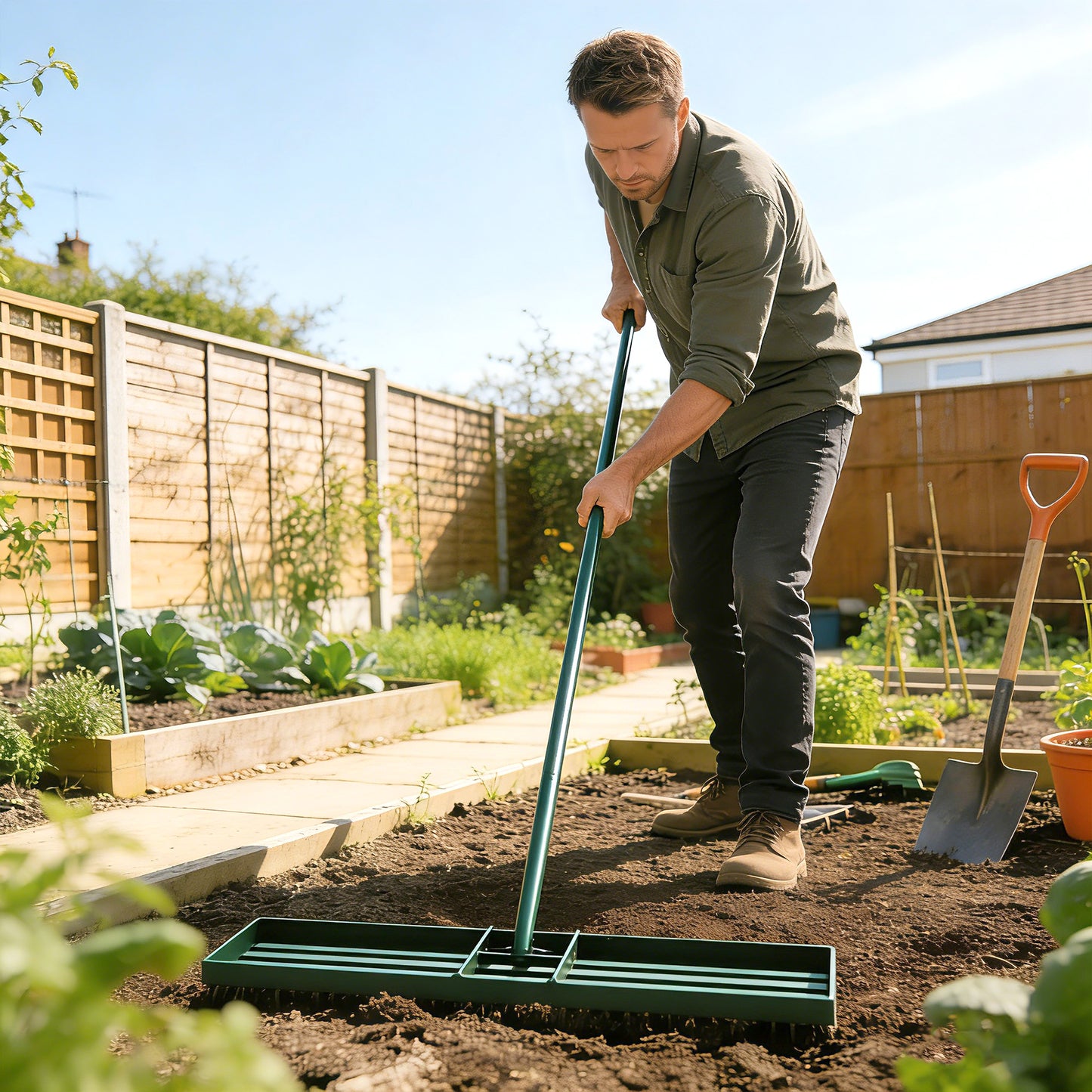 76 x 26 cm Lawn Levelling Rake with 169 cm Handle