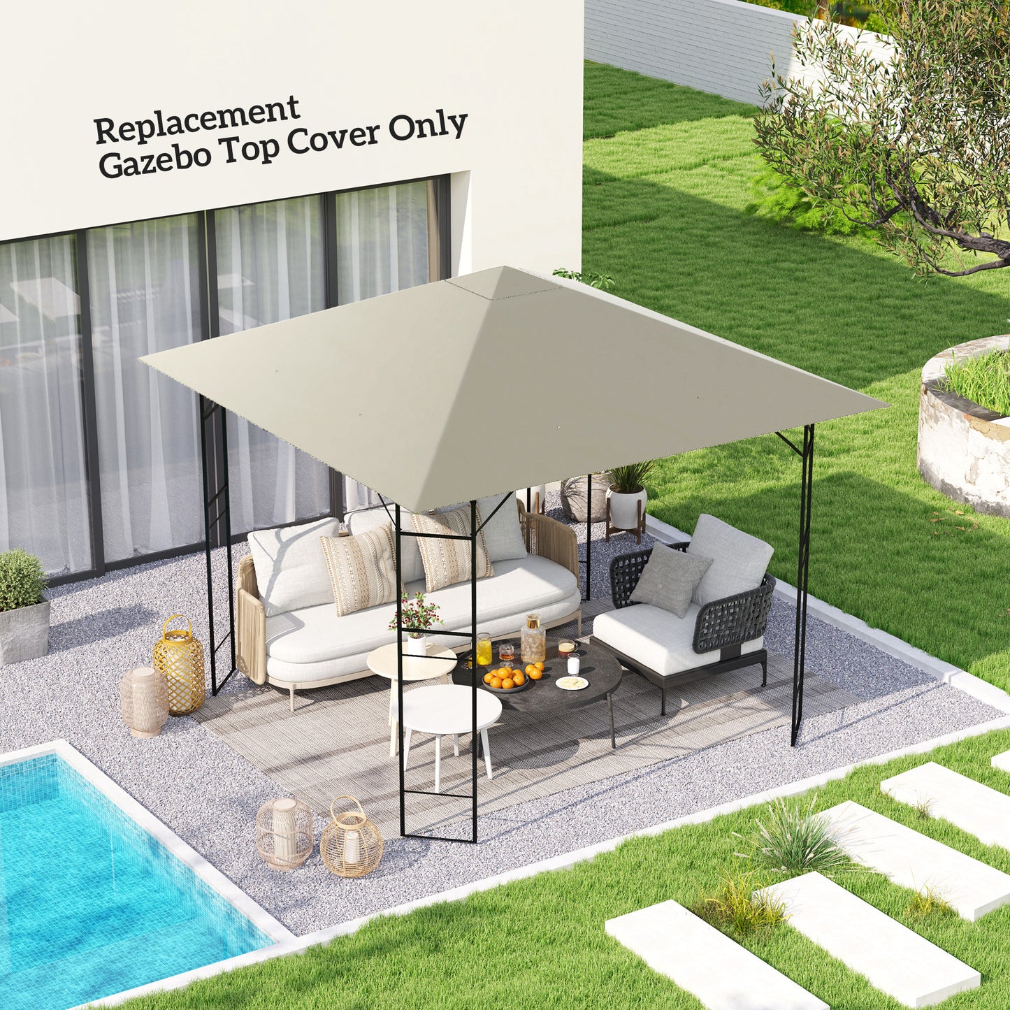 3 x 3(m) Gazebo Canopy Replacement Cover with Drain Holes, Grey