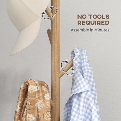 Coat Rack Bamboo Coat Stand with 8 Hooks for Handbags, Natural