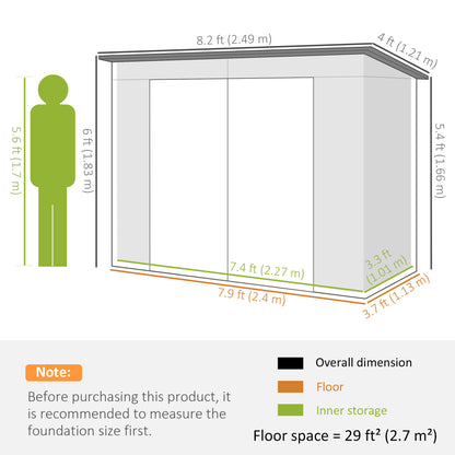 8 x 4FT Metal Garden Storage Shed with Double Doors, Oak