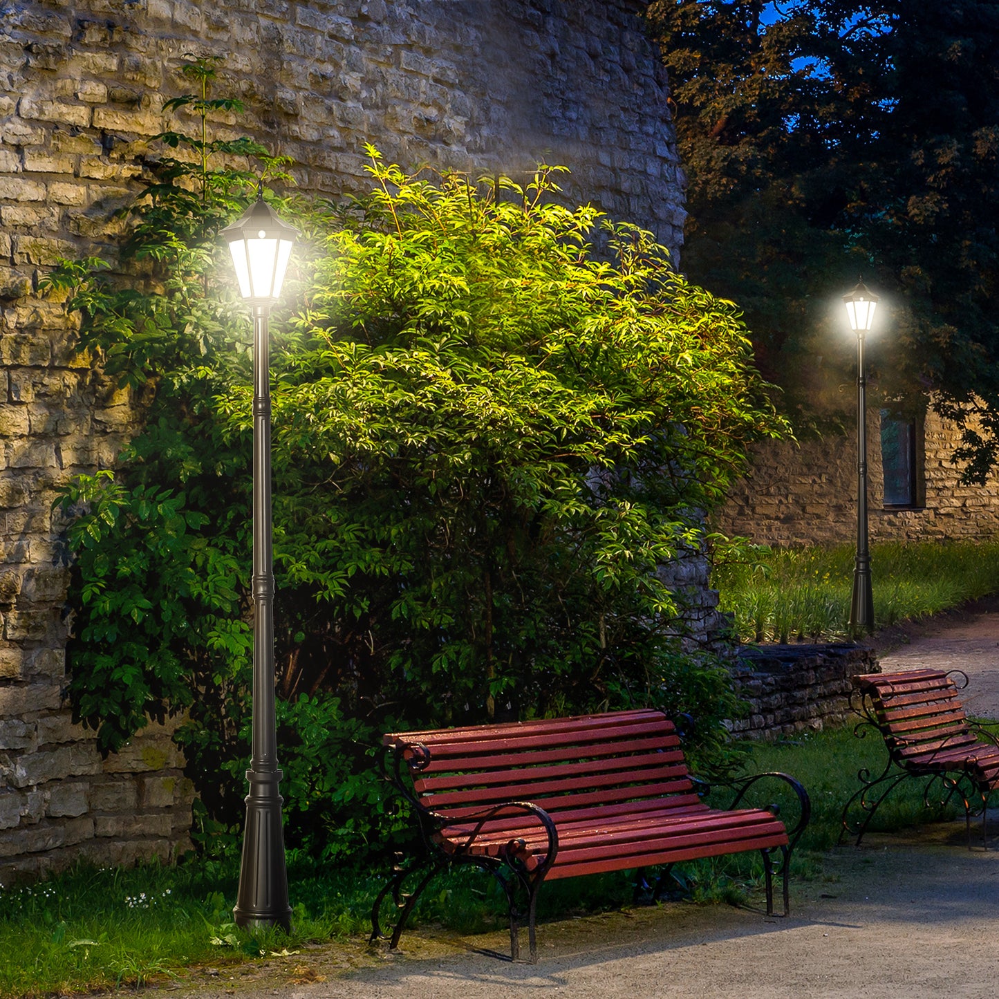 2.4m Garden Lamp Post Light LED Solar Powered Patio Path Lighting Lamp