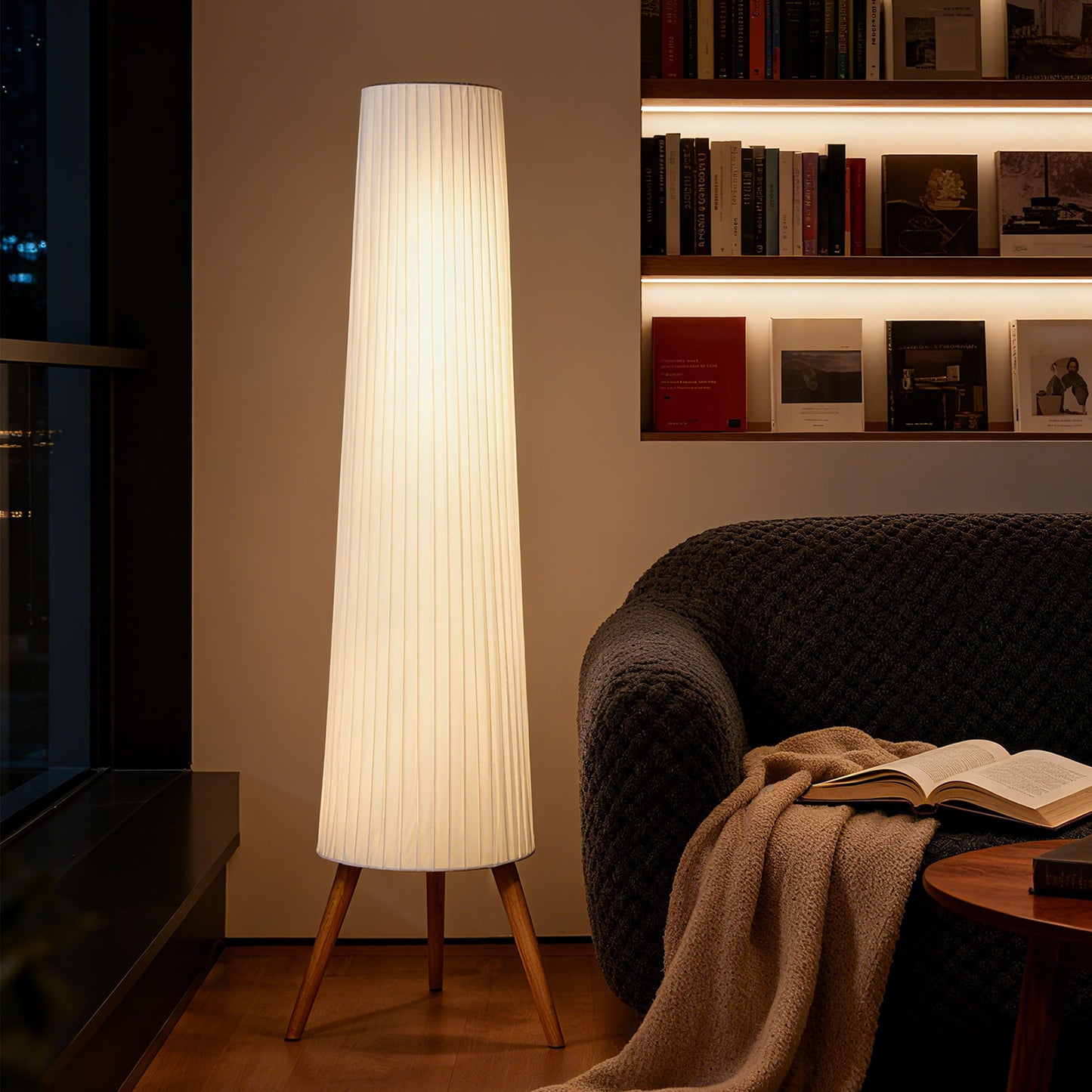 Dimmable Standing Lamp, Nordic Tripod Floor Lamp with Wood Legs