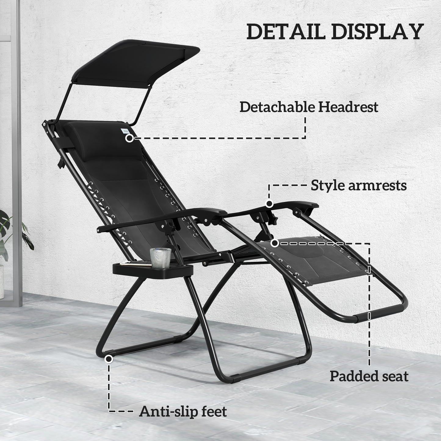 2 Pcs Zero Gravity Lounger Chair, Folding Reclining Chair, Black