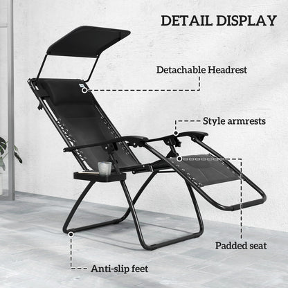 2 Pcs Zero Gravity Lounger Chair, Folding Reclining Chair, Black