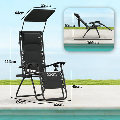 2 Pcs Zero Gravity Lounger Chair, Folding Reclining Chair, Black