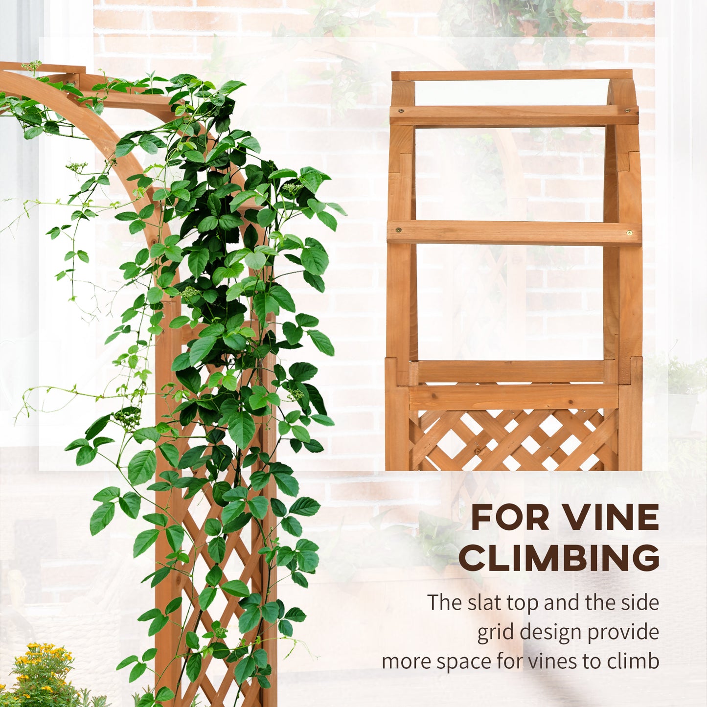 Raised Garden Bed with Arch Trellis, Garden Planter Box, Brown