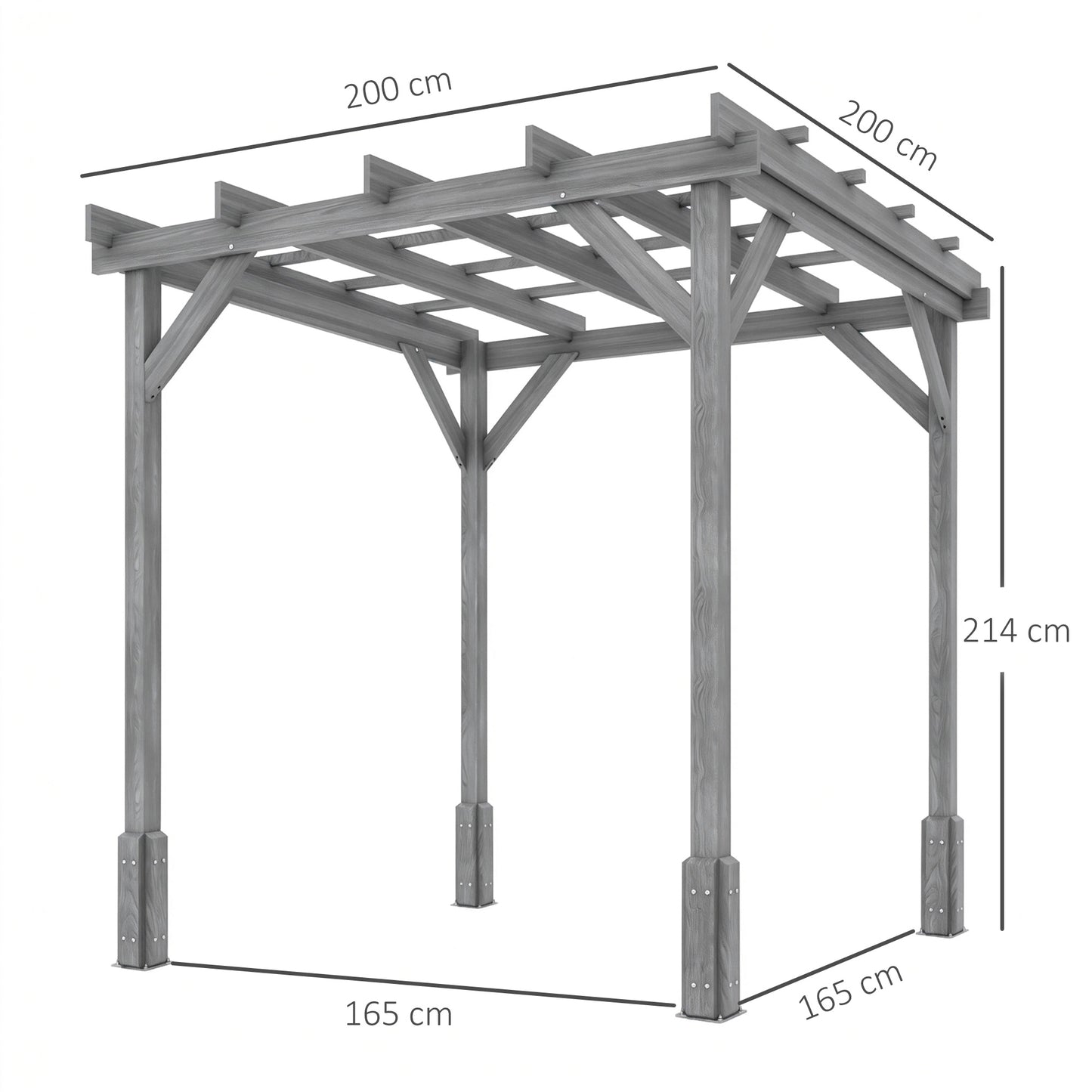 2 x 2m Wooden Pergola Kit, Garden Gazebo Shelter, Grey